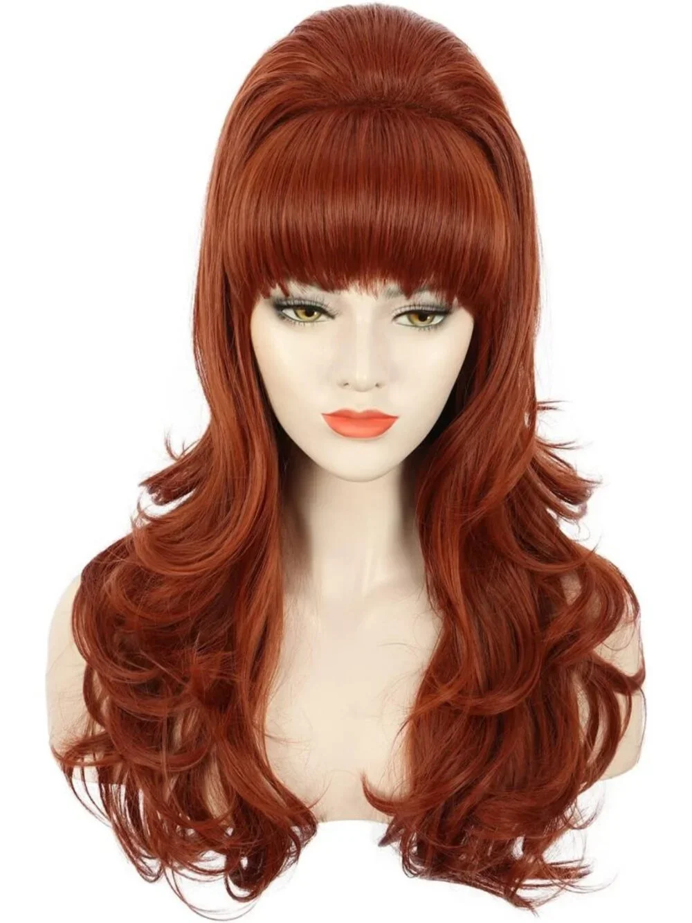 Long Wavy Ginger Auburn Wig for Women | 60s 70s Retro Big Hair Style